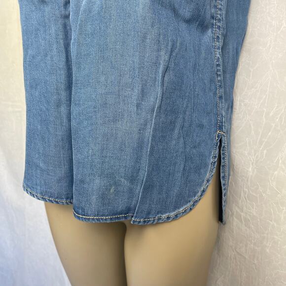 🌞 Light Blue Denim Chambray T-shirt Smock Shirt Forever 21 Life in Progress XS - Picture 4 of 16